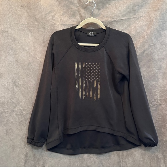 NUX Sleek Sweat Crew Modal-Blend Black/Gold Flag Streetwear M (Rare) Athleisure - Picture 12 of 12